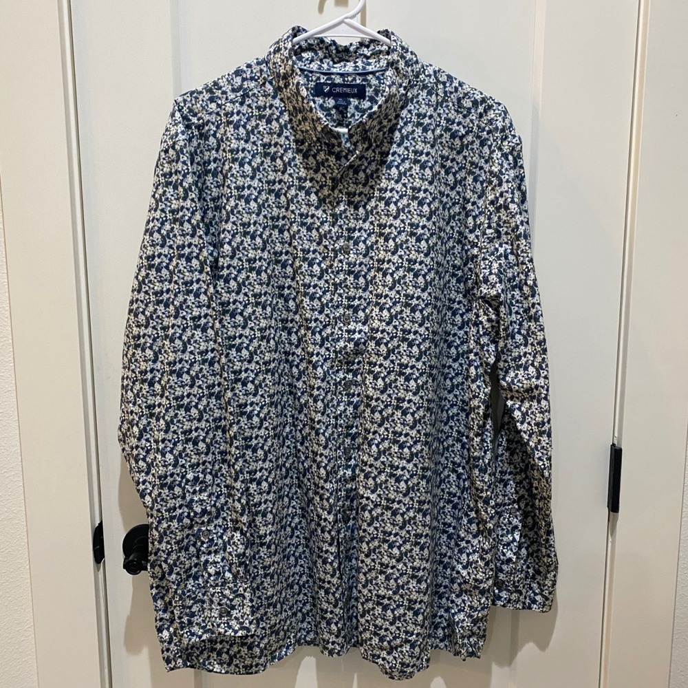 Cremieux Mens XL Blue Green Floral Cotton Long Sleeve Button Down Shirt